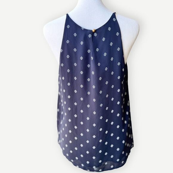 DNA Couture Sleeveless Blue Printed Flowy Lined Tank Top. Shirt. Blouse. - Picture 3 of 8